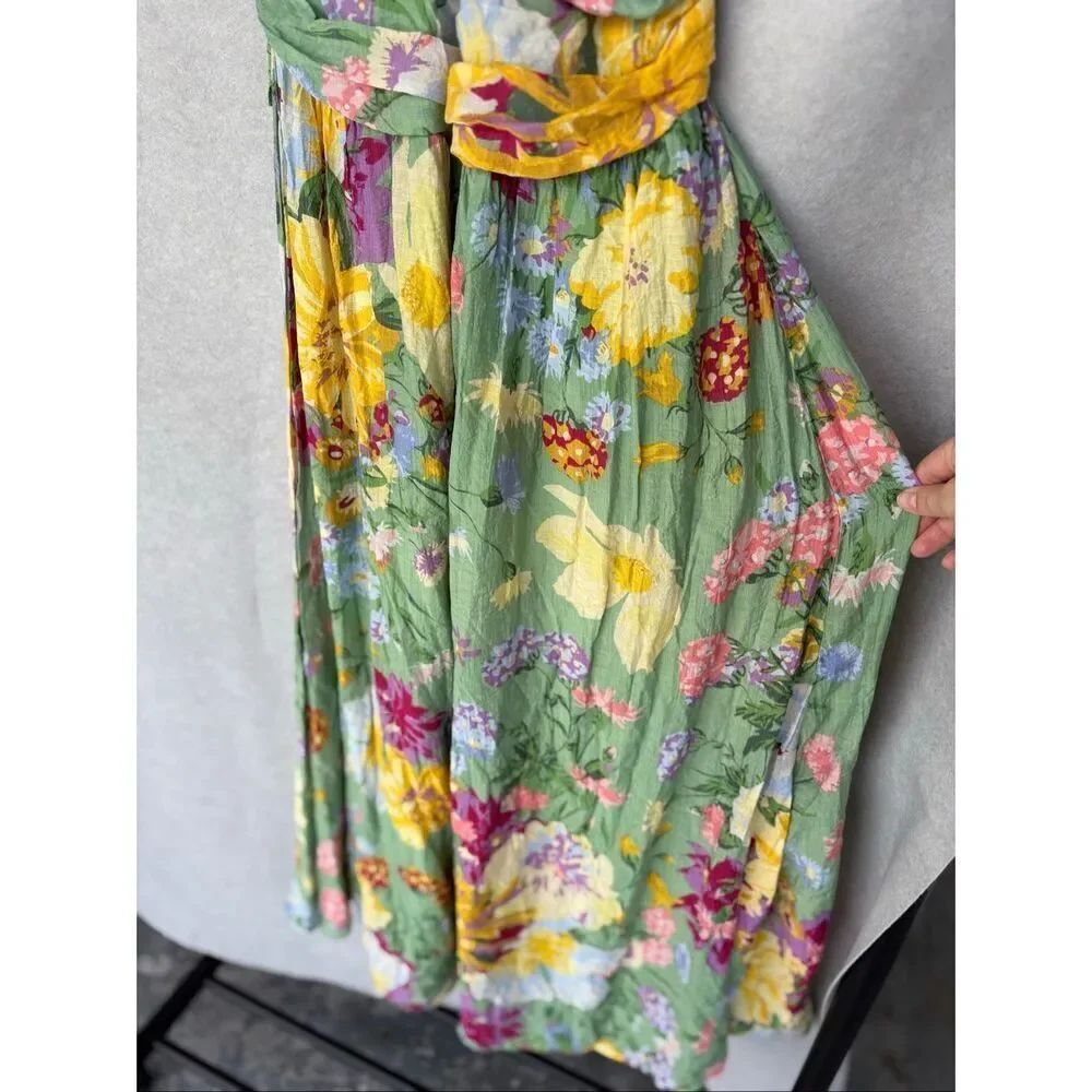 H&M Green Floral Halter Neck Midi Maxi Cut Out Summer Dress SIZE L Vacation Boho - Picture 7 of 11